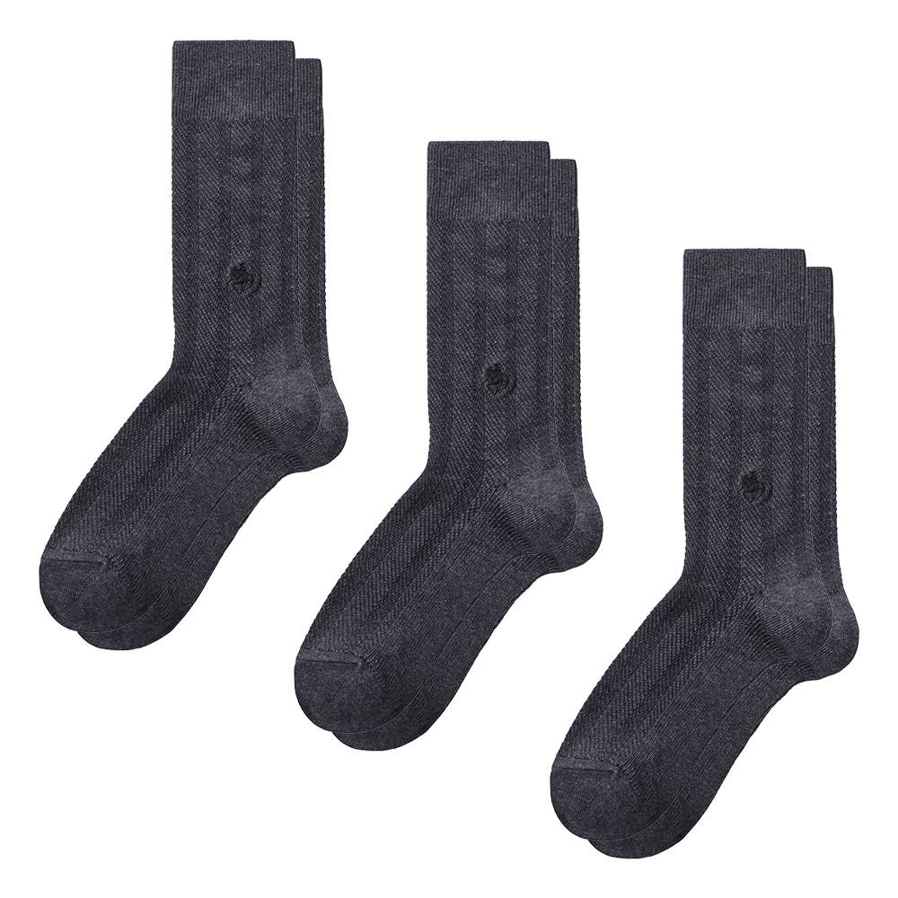 ネット限定3足セット【ウール混】ソックス クルー丈 ヘリンボーン柄 PL0473 チャコールグレー