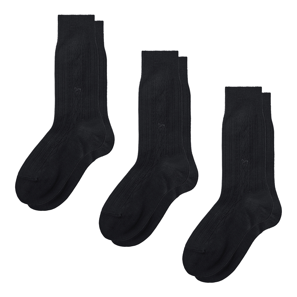 ネット限定3足セット【ウール混】ソックス クルー丈 ダイヤ柄 PL0474 ブラック