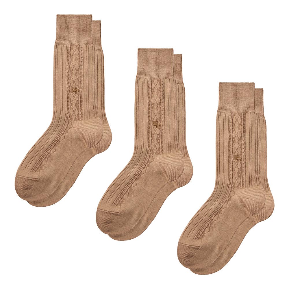ネット限定3足セット【ウール混】ソックス クルー丈 ダイヤ柄 PL0474 キャメル
