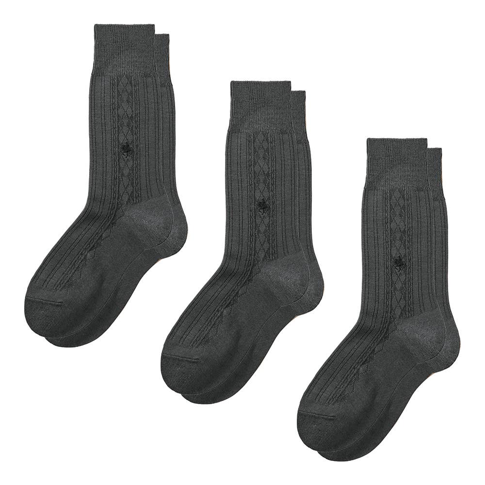 ネット限定3足セット【ウール混】ソックス クルー丈 ダイヤ柄 PL0474 チャコールグレー