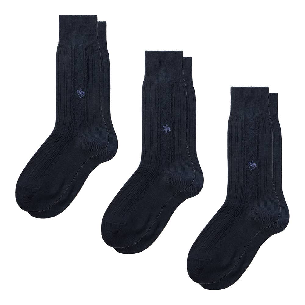 ネット限定3足セット【ウール混】ソックス クルー丈 ダイヤ柄 PL0474 ネービー