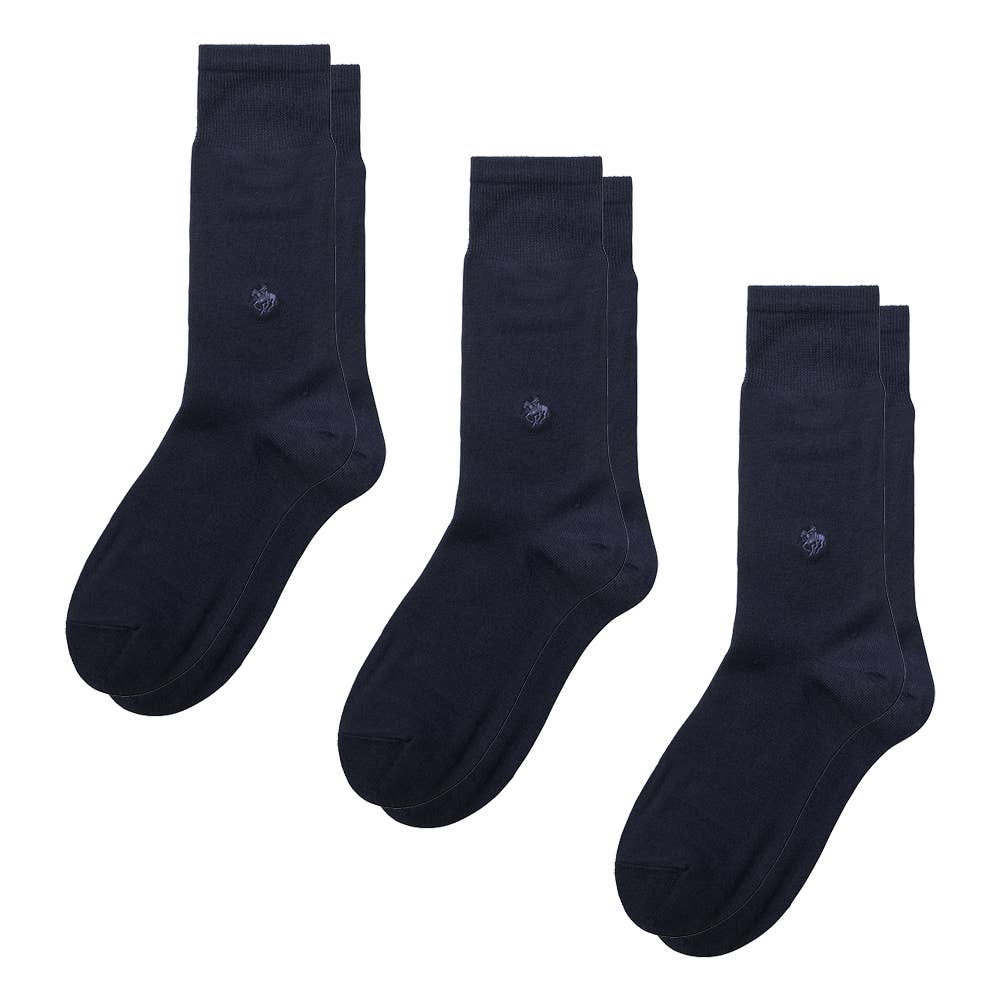 ネット限定3足セット【ウール混】ソックス クルー丈 無地 PL0475 ブラックネービー