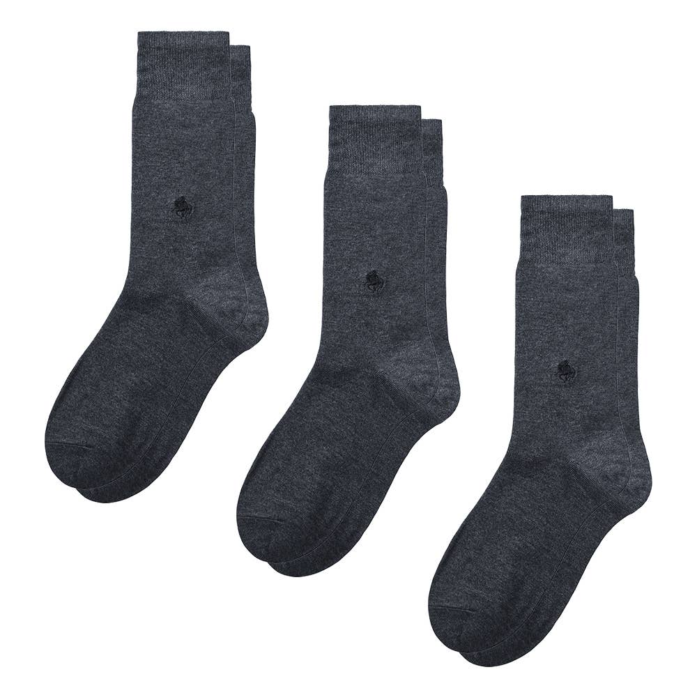 ネット限定3足セット【ウール混】ソックス クルー丈 無地 PL0475 チャコールグレー