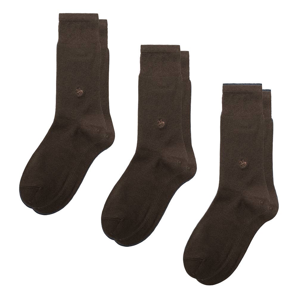 ネット限定3足セット【ウール混】ソックス クルー丈 無地 PL0475 ダークブラウン