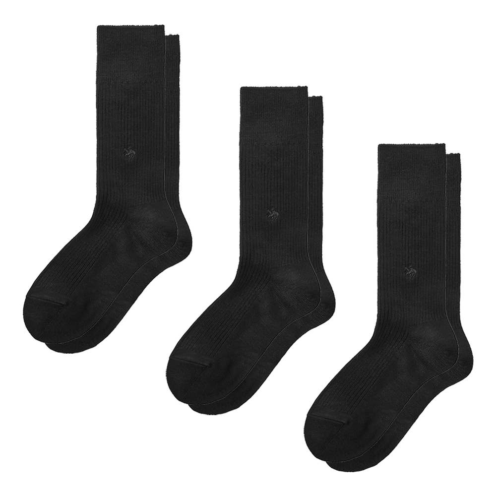 ネット限定3足セット【ウール混】ソックス クルー丈 リブ柄 PL0476 ブラック