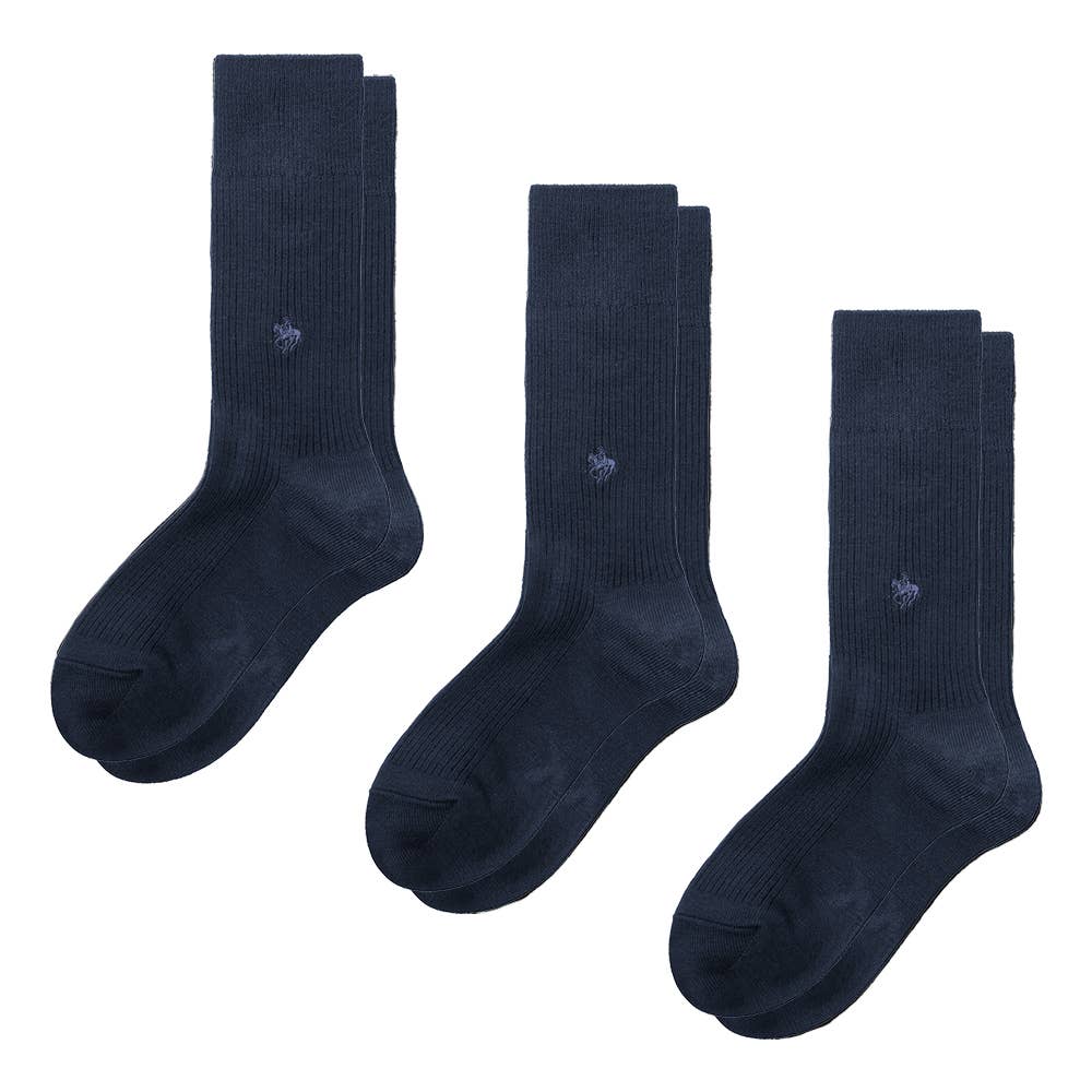 ネット限定3足セット【ウール混】ソックス クルー丈 リブ柄 PL0476 ネービー