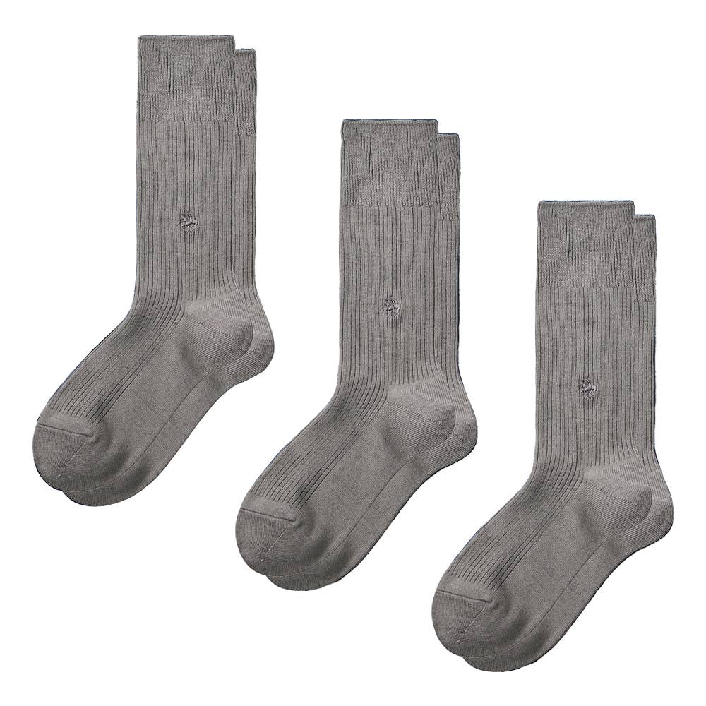 ネット限定3足セット【ウール混】ソックス クルー丈 リブ柄 PL0476 グレー