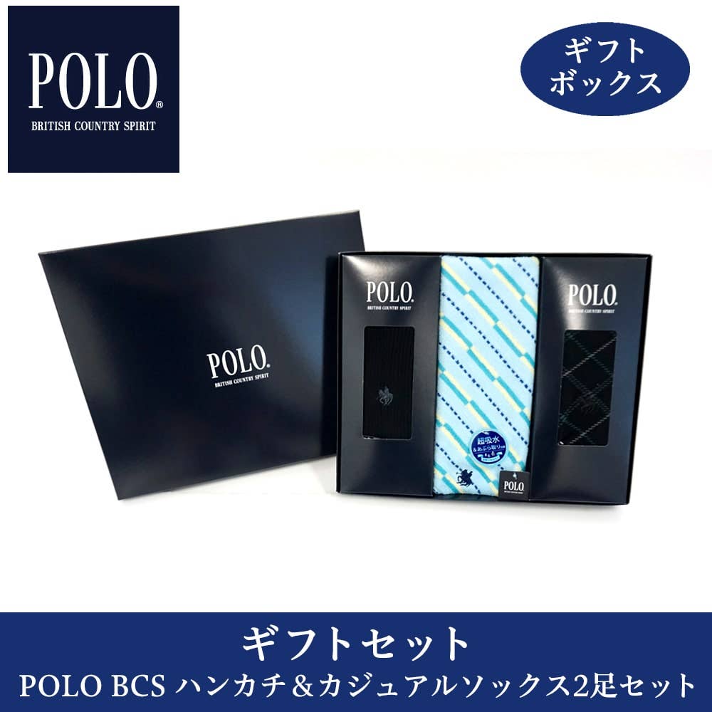 ＜GUNZE グンゼ＞ POLO BCS ハンカチ＆カジュアルソックス2足セット（メンズ） Aアソート 25-27