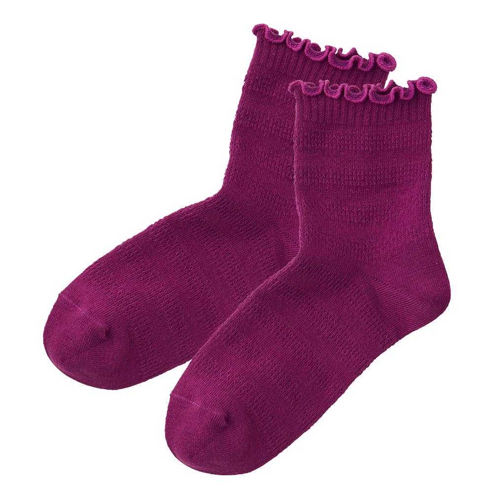 【和紙】 クルー丈タックボーダー柄ソックス【SALE】 SQR703 パープル