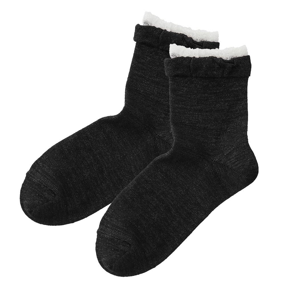 【和紙】 クルー丈ソックス(履き口フリル)【SALE】【くつしたの日対象】 SQR704 ブラック