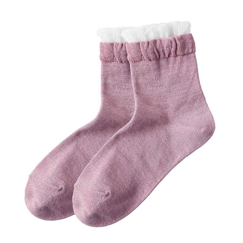 【和紙】 クルー丈ソックス(履き口フリル)【SALE】【くつしたの日対象】 SQR704 グレーシュピンク