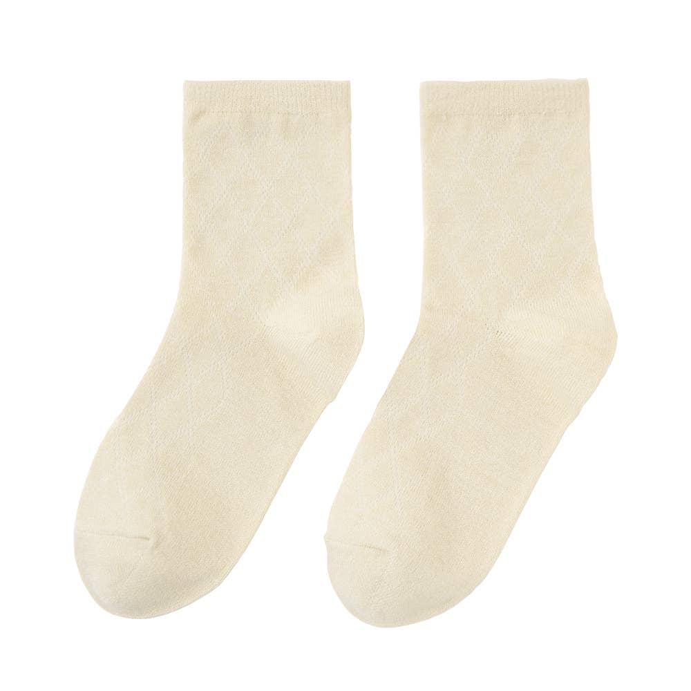 【和紙】レーシーダイヤ柄ソックス【SALE】 SQT703 ハニーベージュ