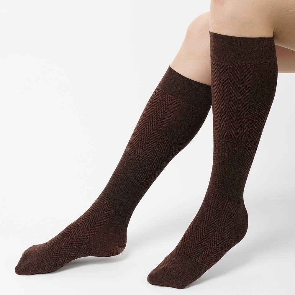 3WAYハイソックス丈(ブロックパターン)【SALE】【くつしたの日対象】 THS229 モクブラウン