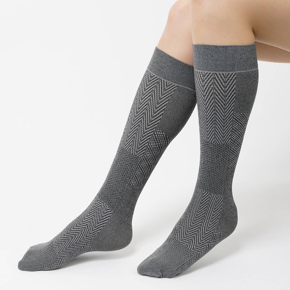 3WAYハイソックス丈(ブロックパターン)【SALE】【くつしたの日対象】 THS229 モクグレー