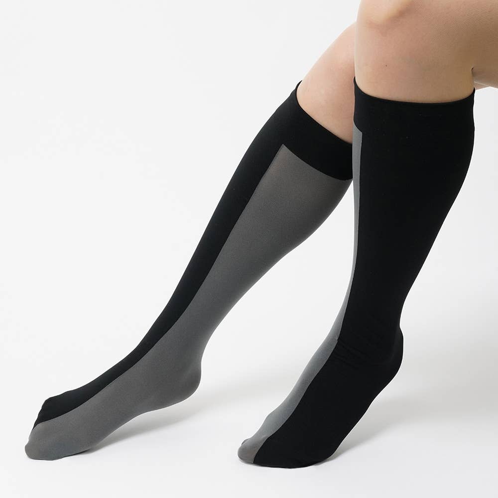 3WAYハイソックス丈(バイカラーシアー)【SALE】 THS231 スモークグレー