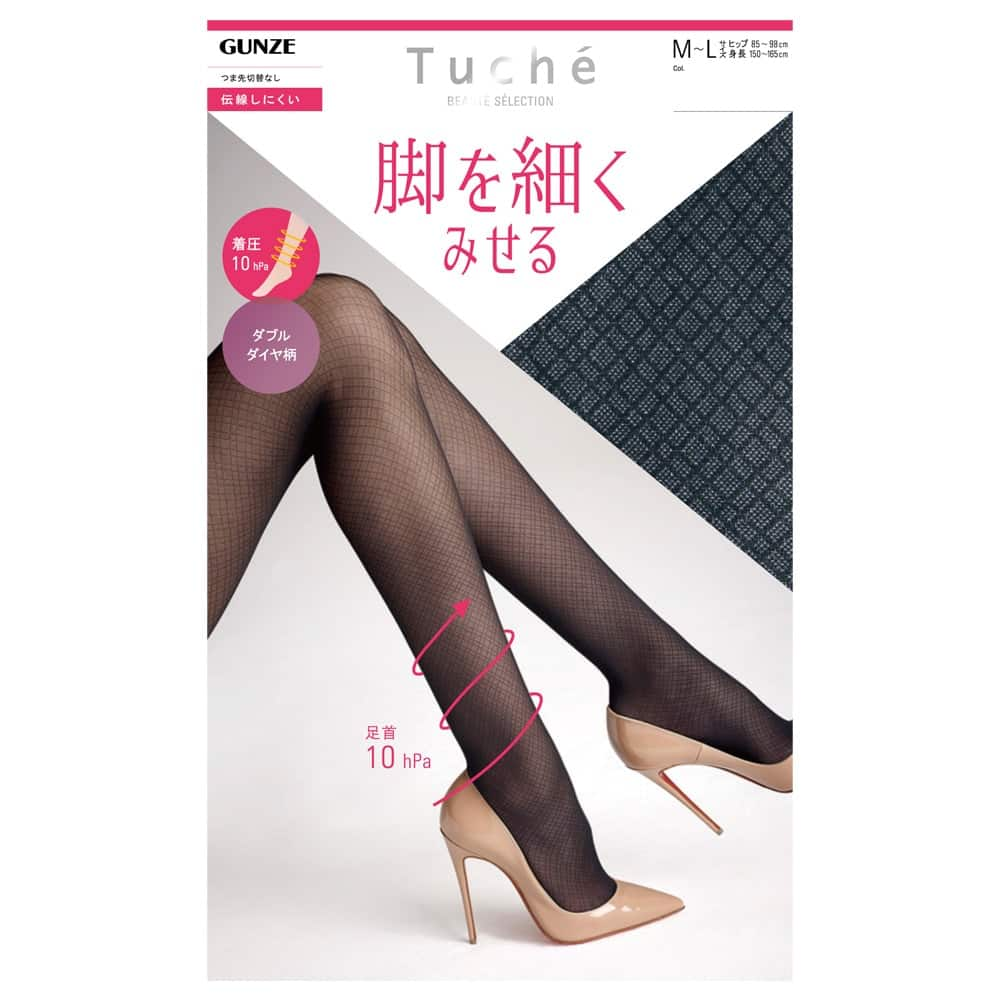  10%OFF！Tuche(トゥシェ) 【脚を細く見せる】柄ストッキング(ダブルダイヤ柄)(レディース)【SALE】 ブラック M-L