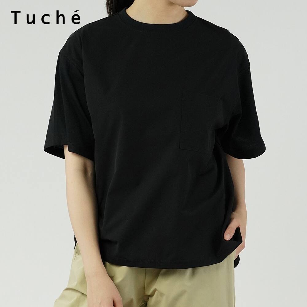 綿混ドッキング半袖tシャツ レディース M ブラック レディース 綿混ドッキング半袖tシャツ レディース M ブラック レディース