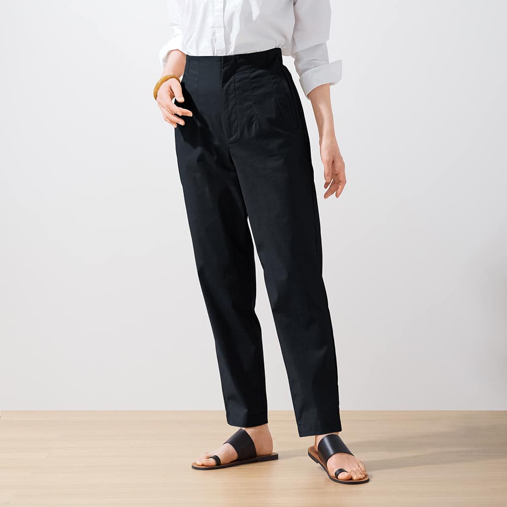 テーパード】綿麻混ハイウエストパンツ【SALE】 TZR90K :レディース レギンスパンツ・アウターパンツ