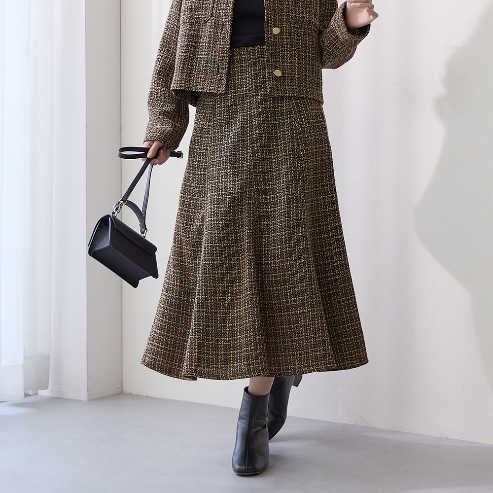 【7DAYS LOOKS】ツイードロングスカート【SALE】 TZW653 ミックスブラウン
