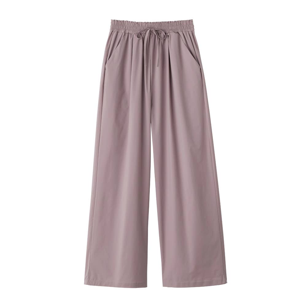 【冷感・ワイド】軽量ストレッチパンツ TZZ633 グレーシュピンク