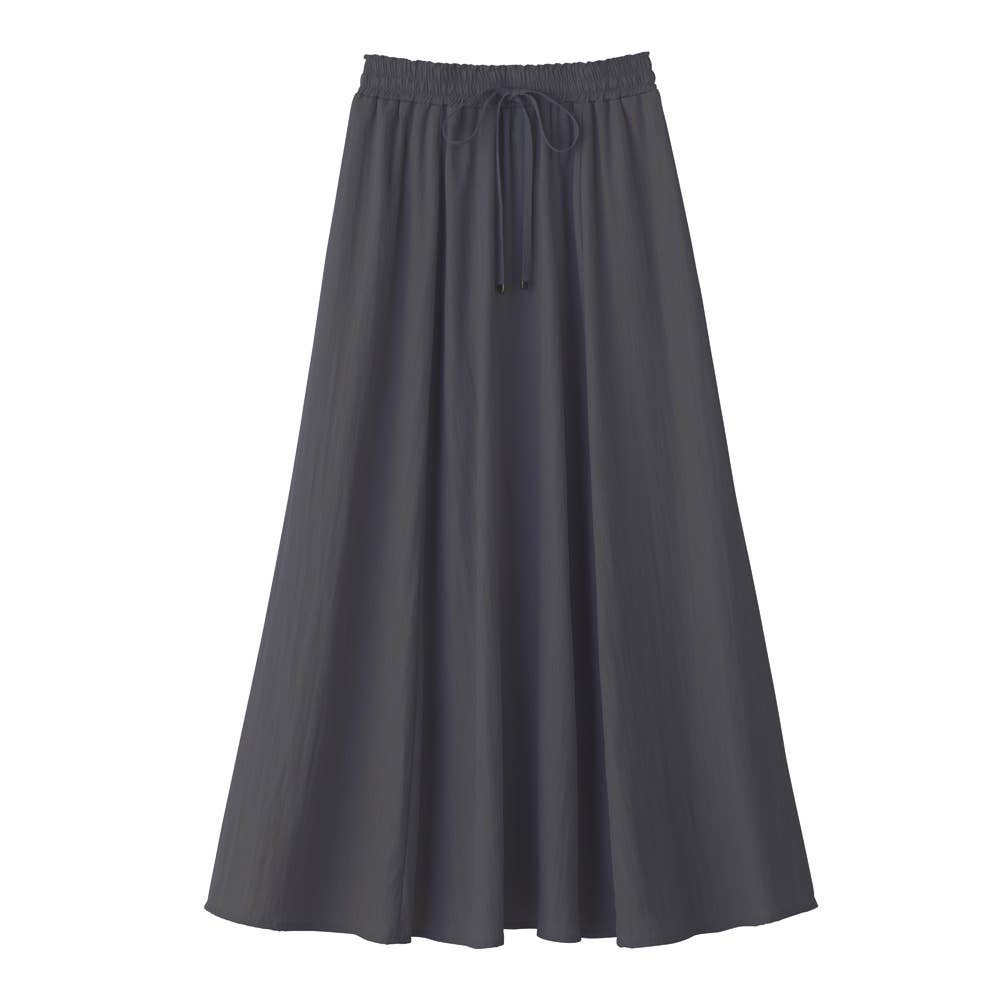 【冷感・ワイド】ワッシャー フレアスカート TZZ69K ブラック