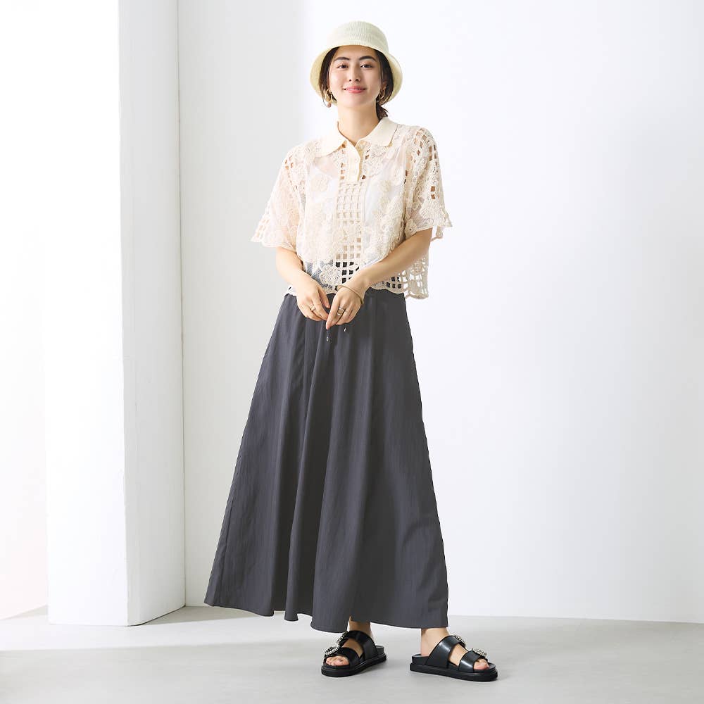 【冷感・ワイド】ワッシャー フレアスカート TZZ69K E3