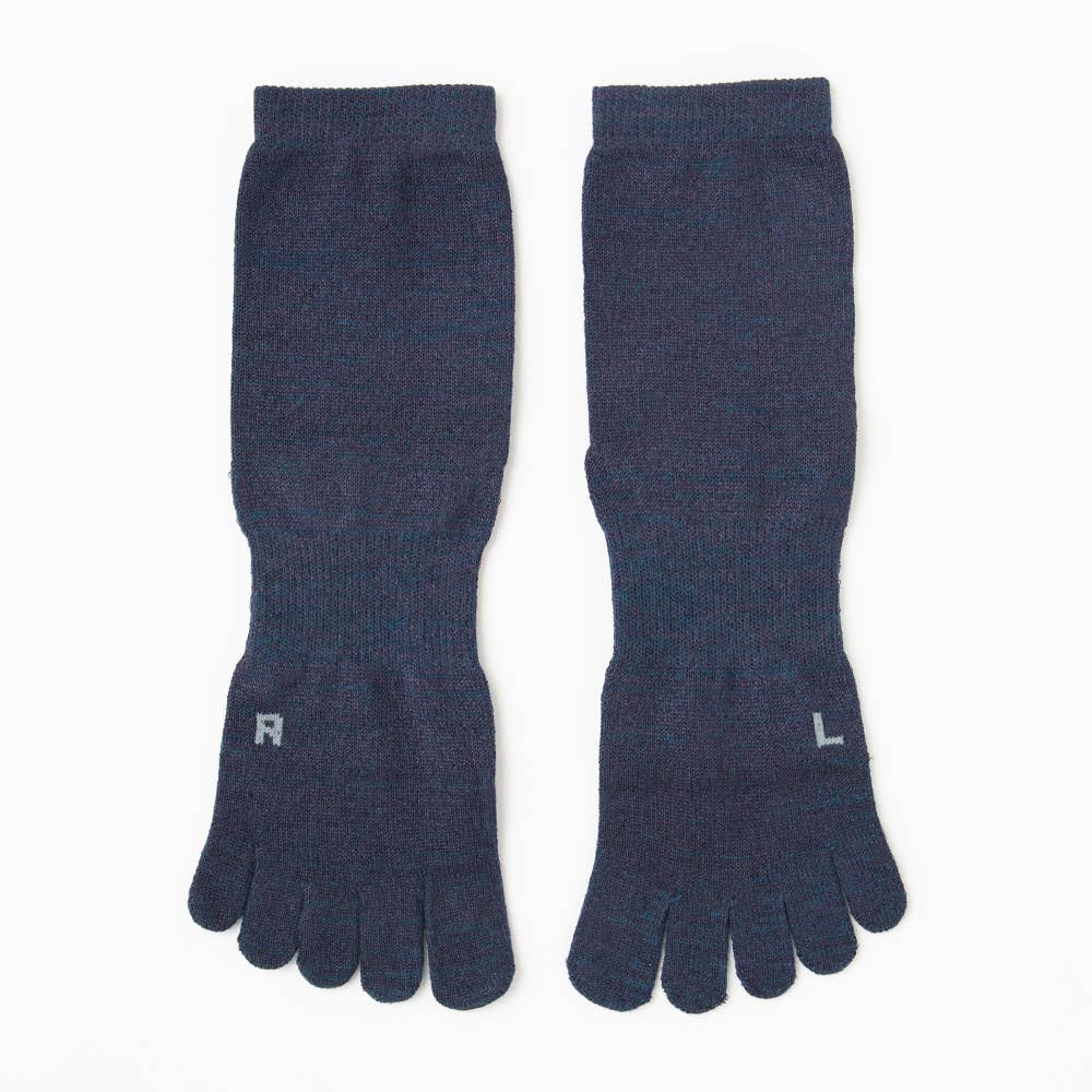 【和紙】 五本指メリノウール混クルー丈無地ソックス【SALE】 WCS703 ネービー