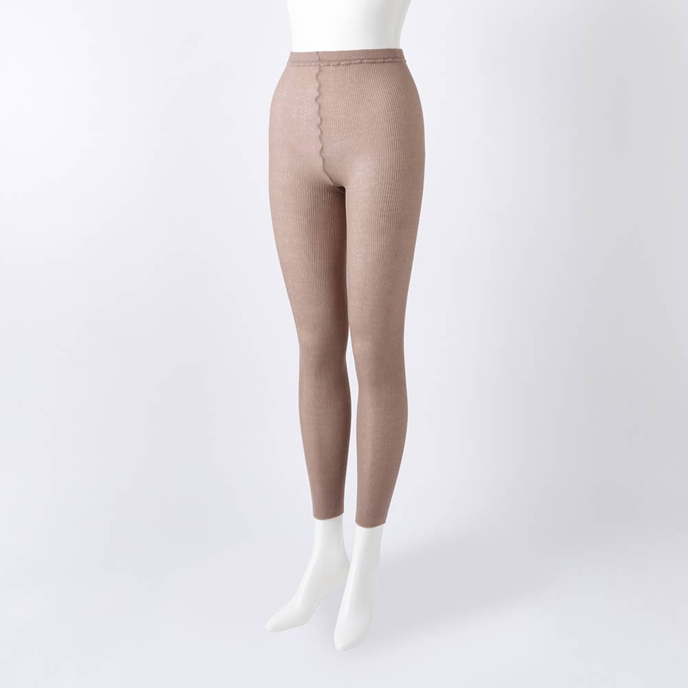 【綿高混率】オーガニックコットン 1×1リブ柄レギンス 10分丈 ZGTL01 モーブ