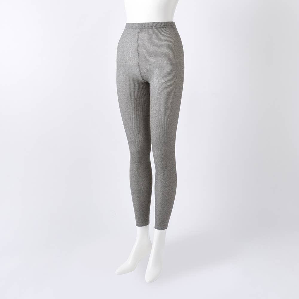 【綿高混率】オーガニックコットン 1×1リブ柄レギンス 10分丈 ZGTL01 モクグレー