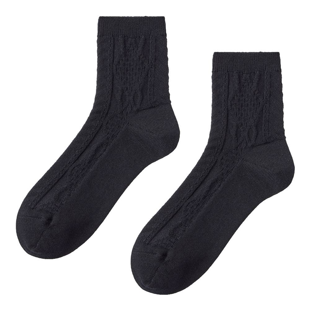 【メリノウール】ケーブル柄ソックス ZGW513 ブラック