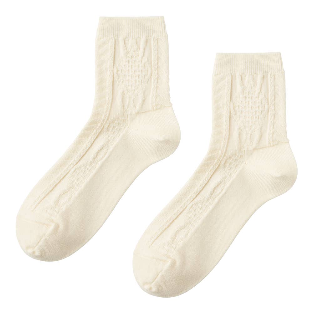 【メリノウール】ケーブル柄ソックス ZGW513 オフホワイト