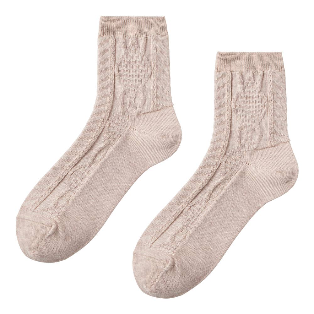 【メリノウール】ケーブル柄ソックス ZGW513 ベージュ