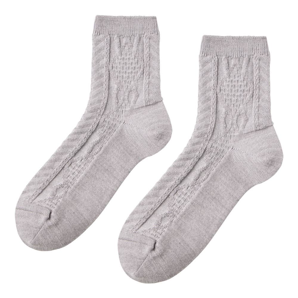 【メリノウール】ケーブル柄ソックス ZGW513 グレー