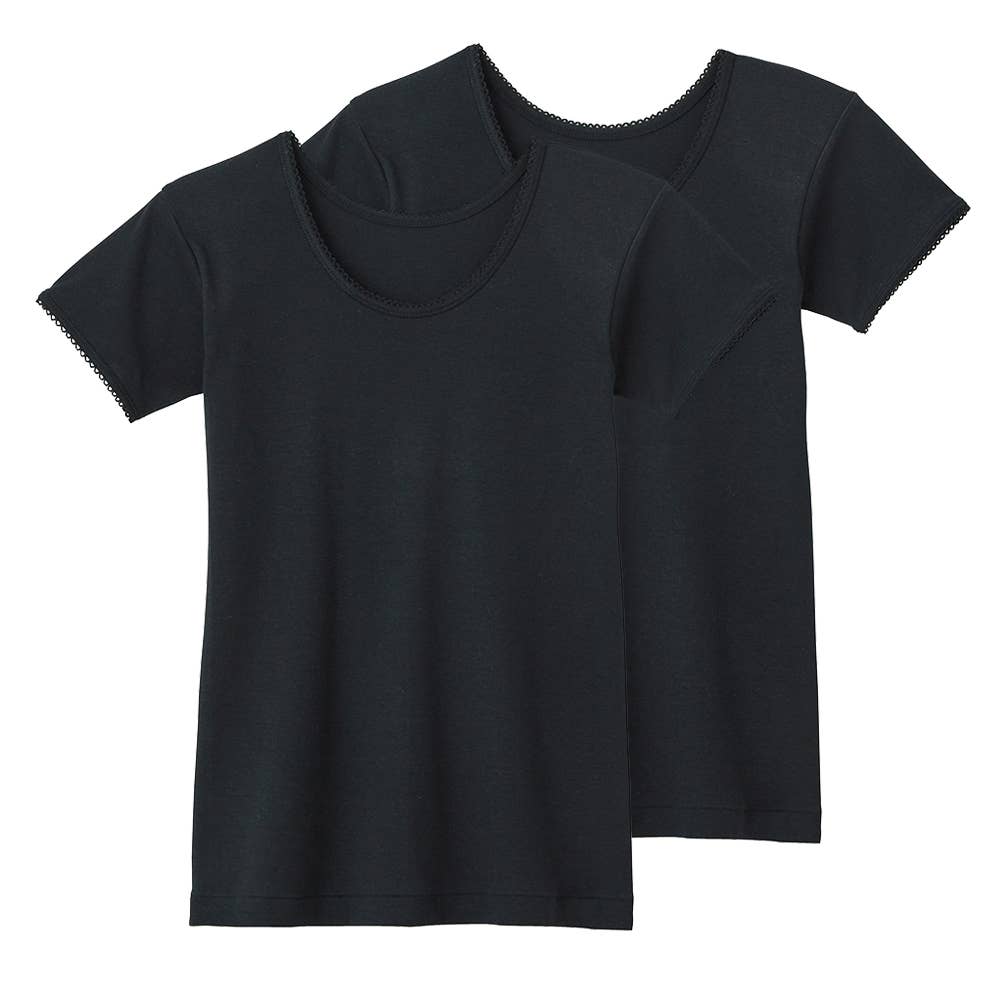 【綿100%】半袖シャツ(2枚組)(100~160cm) AF840CEC ブラック