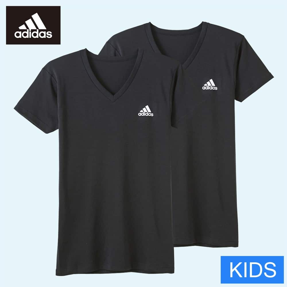 ＜GUNZE グンゼ＞ キッズ adidas(アディダス) VネックTシャツ（2枚組）（子供140-160cm）（男の子） ホワイト 140画像