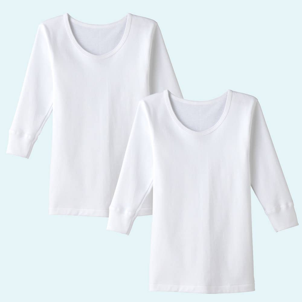 【厚手/綿100%】長袖シャツ(2枚組)(100~160cm) BF230CEC ホワイト