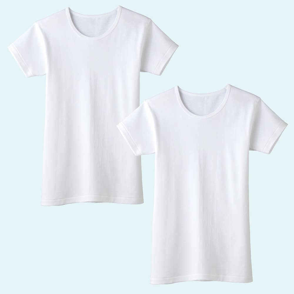 【厚手/綿100%】半袖シャツ(2枚組)(100~160cm) BF260CEC ホワイト