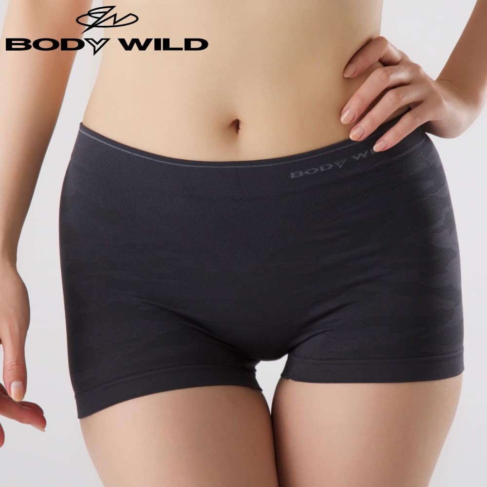 ＜GUNZE グンゼ＞ BODY WILD(ボディワイルド) 【直営店限定】ボクサーパンツ(1分丈)(レディース)(カモフラ柄)【よりどりセール】 チャコールグレー L