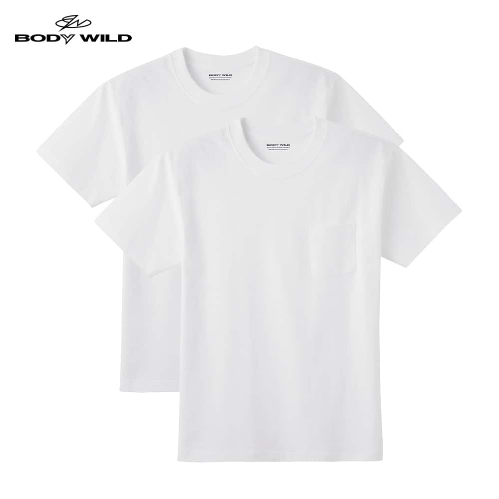  BODY WILD(ボディワイルド) ポケット付ヘビーウェイトTシャツ2枚組（メンズ） ホワイト M