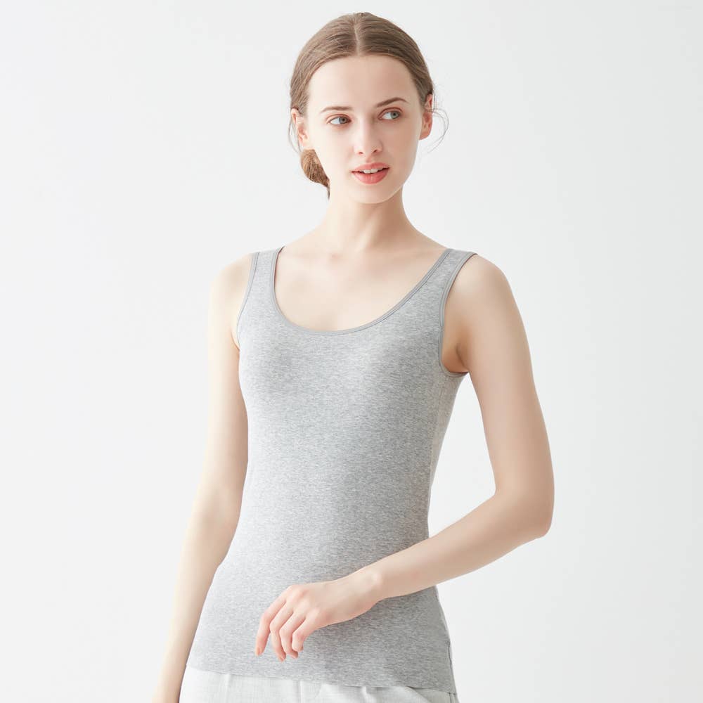 【ひびきにくい綿85%】カップ付きタンクトップ