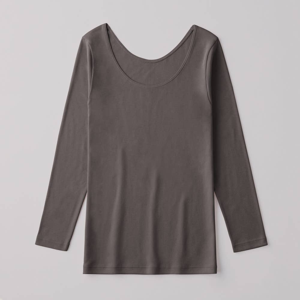 【冬の綿100%】8分袖インナー(えりあき広め)【SALE】 CK4547 チャコールグレー