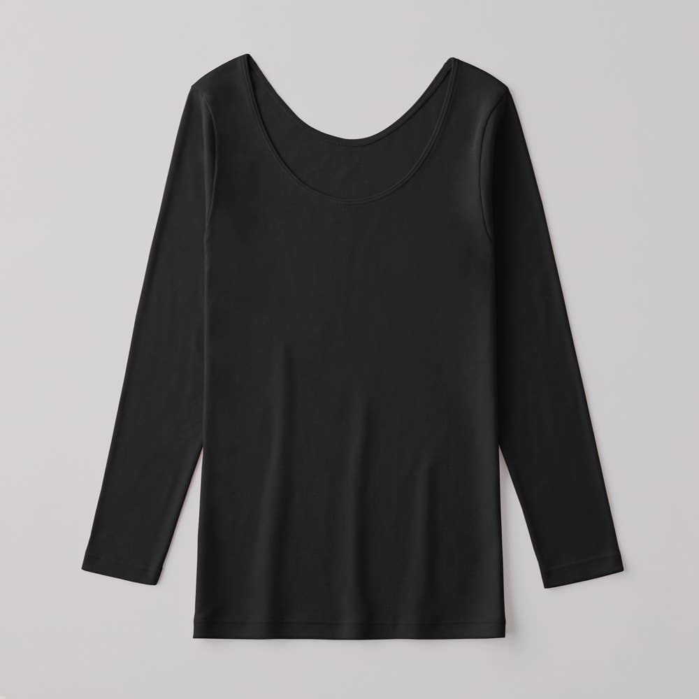 【冬の綿100%】8分袖インナー(えりあき広め)【SALE】 CK4547 ブラック
