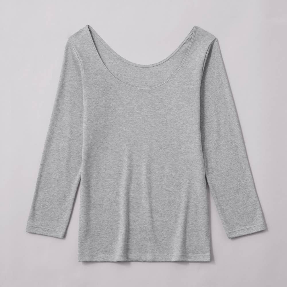 【冬の綿100%】8分袖インナー(えりあき広め)【SALE】 CK4547 グレーモク
