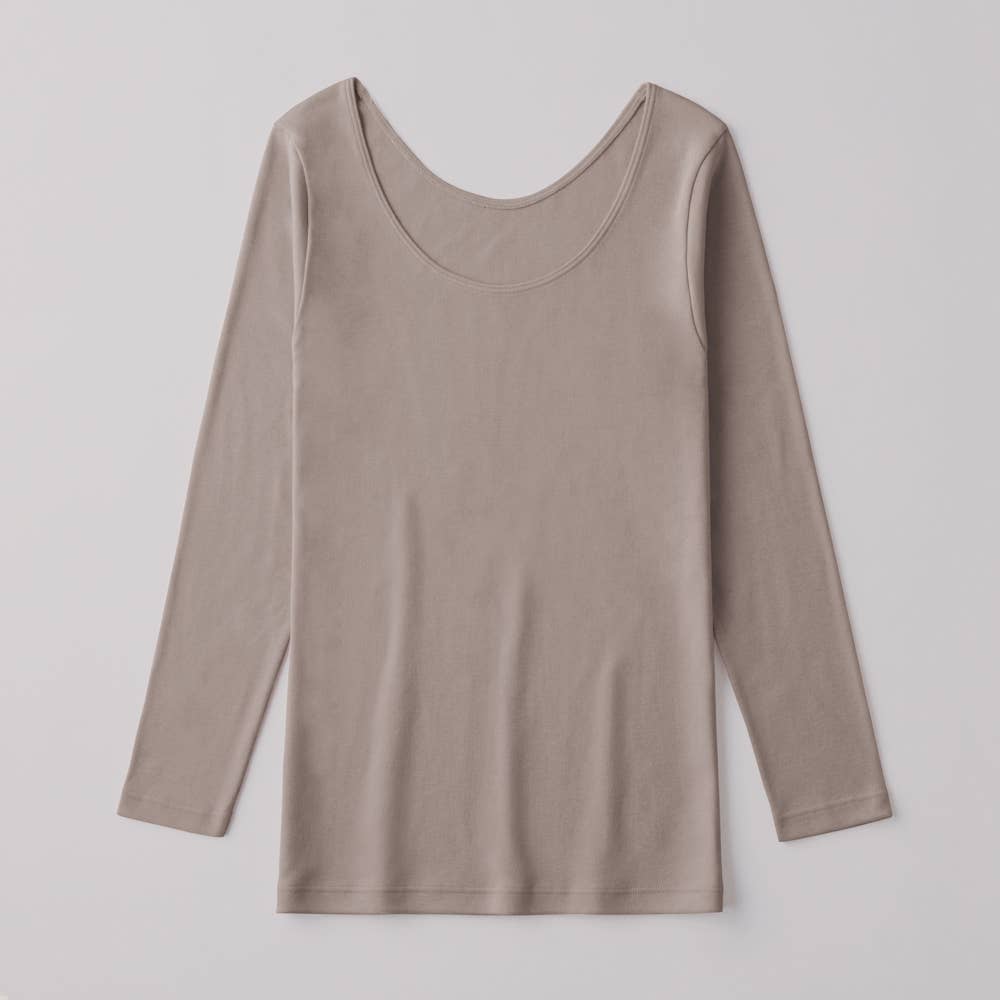 【冬の綿100%】8分袖インナー(えりあき広め)【SALE】 CK4547 ベールブラウン