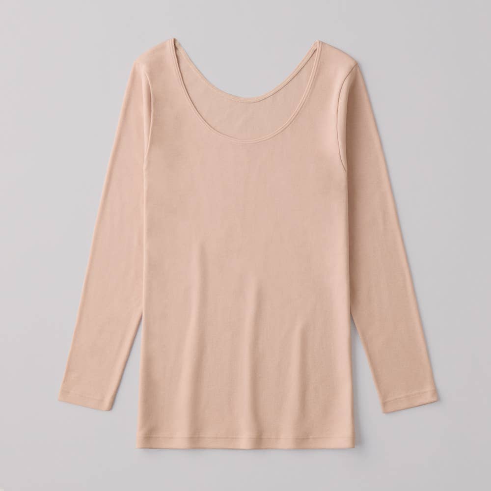 【冬の綿100%】8分袖インナー(えりあき広め)【SALE】 CK4547 ロイヤルベージュ