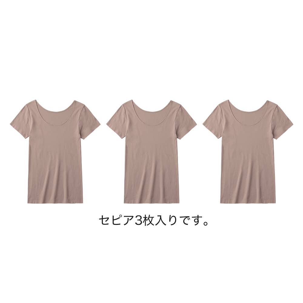 【ネット限定お得3枚セット】綿100%シームレス 2分袖インナー CK48ST1 セピア
