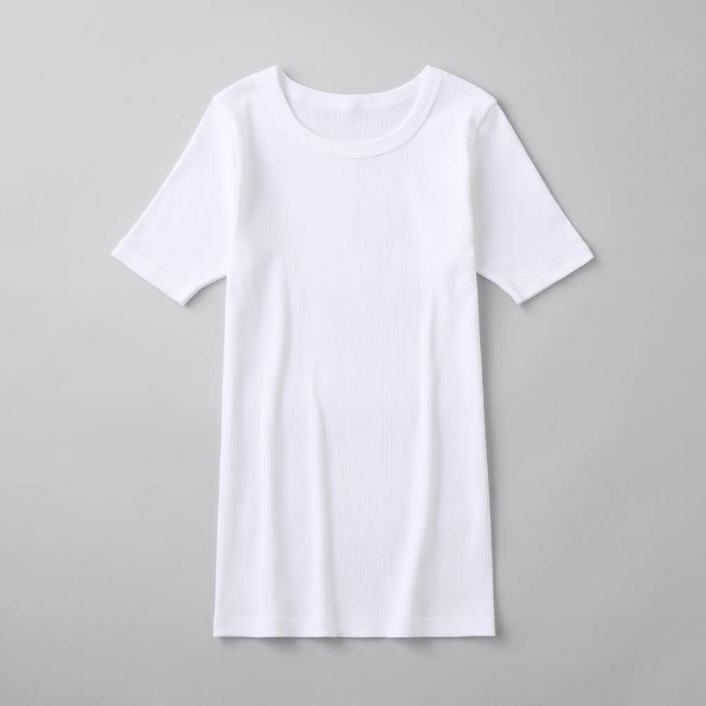 【綿100%リブ】半袖 CK5052 ホワイト