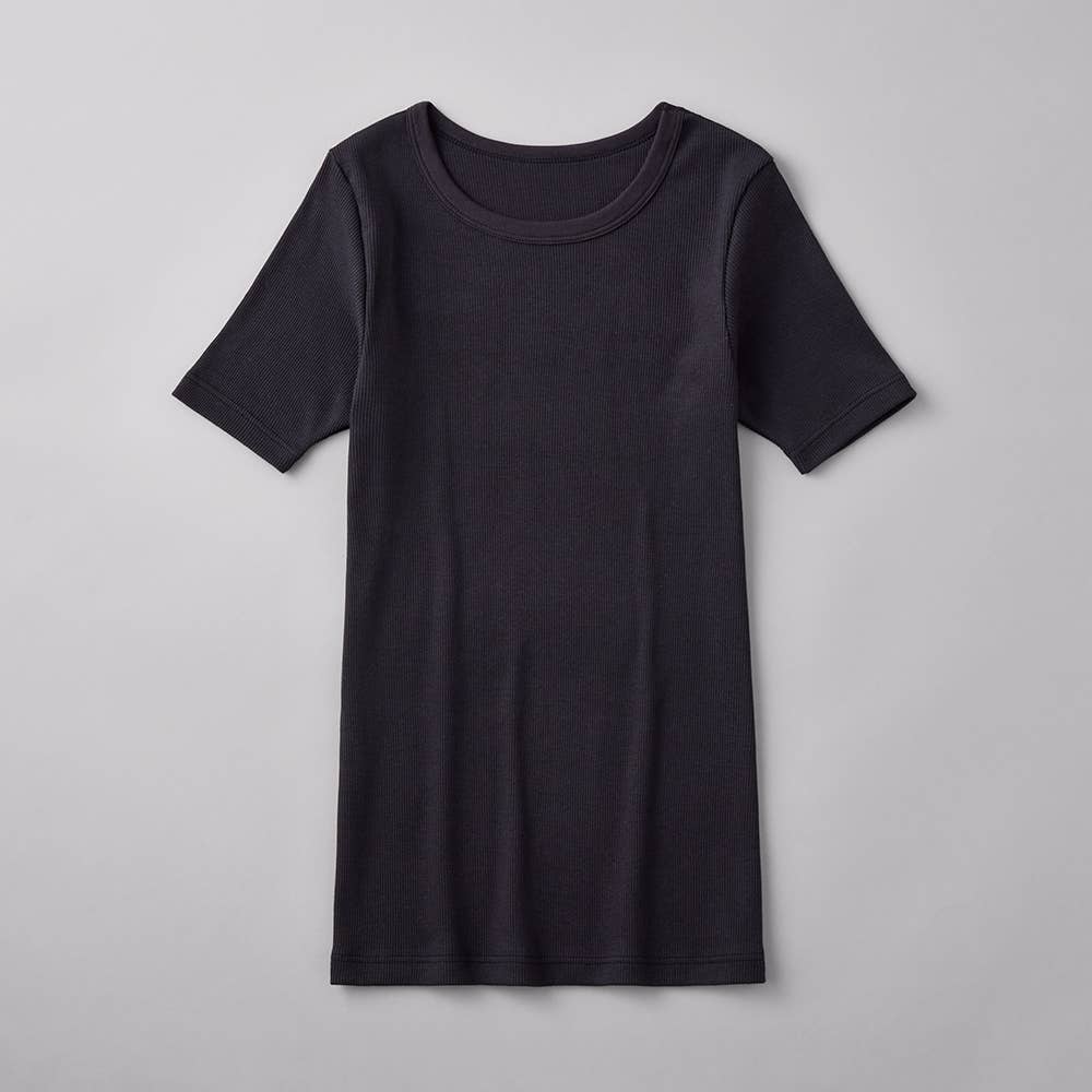 【綿100%リブ】半袖 CK5052 ブラック