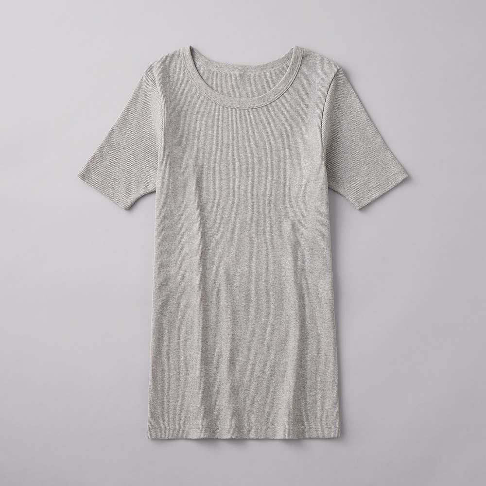 【綿100%リブ】半袖 CK5052 グレーモク