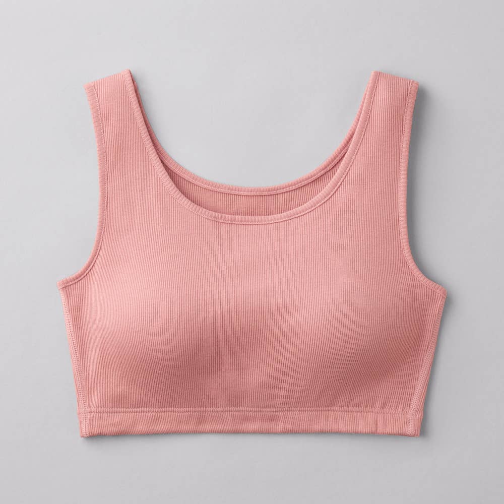 【綿100%リブ】ノンワイヤーブラジャー CK5055 コーラル